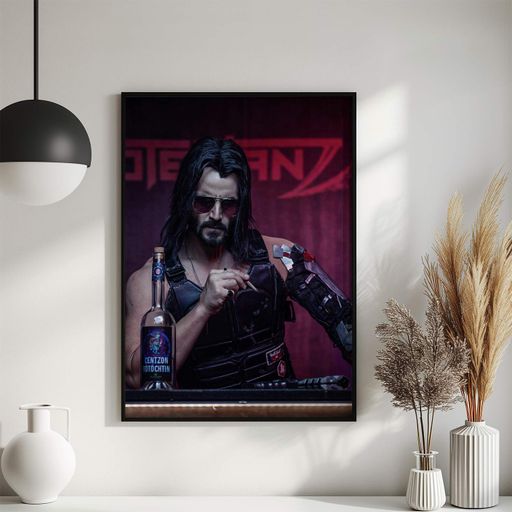 Постер Roomy "Cyberpunk Keanu" Біла рамка з глянцевим склом A4 (29.7x21 cm) (1350765)
