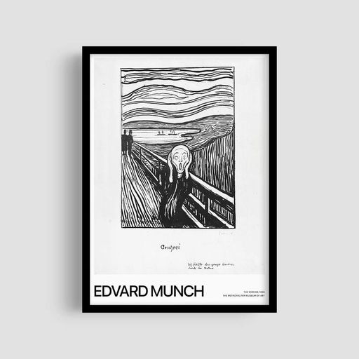 Постер Roomy "The Scream Bw" Белая рамка с глянцевым стеклом A4 (29.7x21 cm) (1354645)