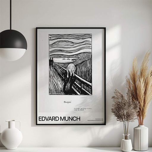 Постер Roomy "The Scream Bw" Белая рамка с антибликовым стеклом A2 (59.4x42 cm.) (1354652)