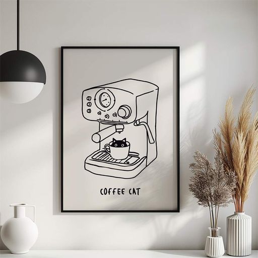 Постер Roomy "Coffee Cat" Белая рамка с антибликовым стеклом A1 (84.1x59.4 cm.) (1355209)