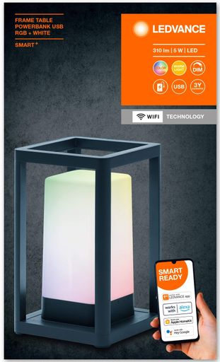 Светильник LEDVANCE SMART OUTDOOR TABLEFRAME POWERBANK RGBW/W 5W/USB/ 310Lm/5200mAh/Wi-Fi Черный (4058075564466) (1359632)