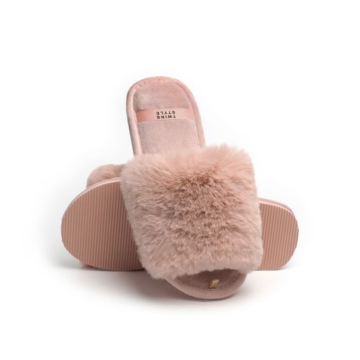 Женские домашние тапочки Twins HS-LUX меховые, открытые, Pudra