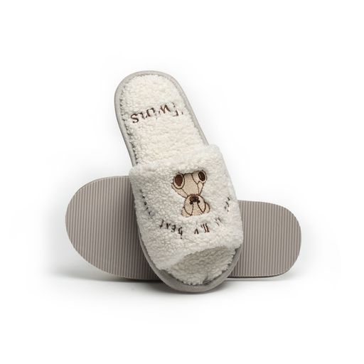 Женские домашние тапочки Twins HS-LUX Bear открытые, с вышивкой, кремовые