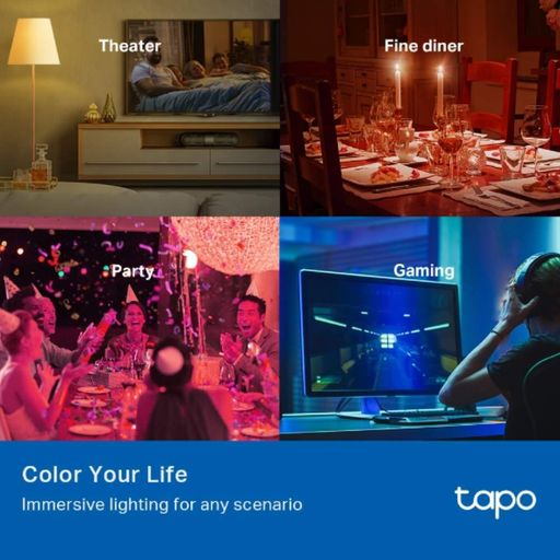 Розумна різнокольорова LED Wi-Fi лампа з регулюванням TP-Link Tapo L530E(2-Pack) 8.7 Вт / E27 / 806 Лм (1377151)