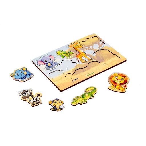 Дерев'яний сортер-вкладиш PuzzleOK Африканські тварини, від 1.5 років, 28*20*0.6 см (Puz-88742)