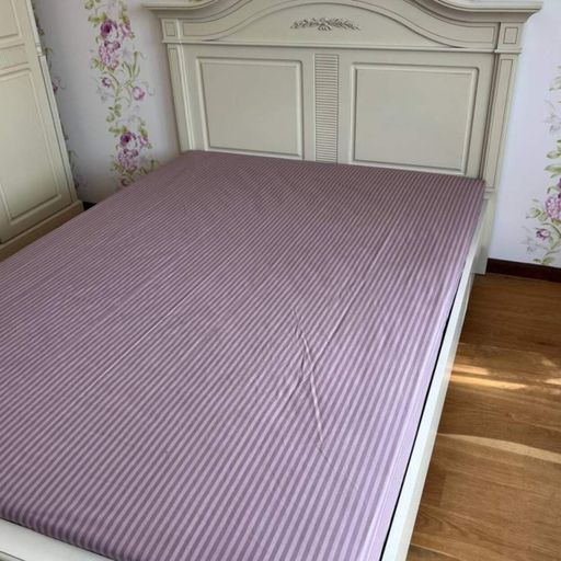 Простынь на резинке 90х200 сиреневая Полоска Бязь Голд Ananasko PR384 (1421315)