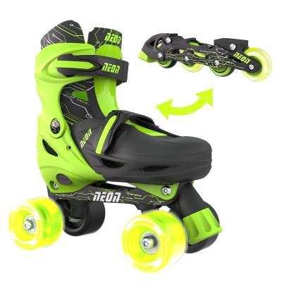 Коньки роликовые детские Neon Combo Quad/Inline 2-в-1, регулируемые, размер 30-33, Зеленые (NT09G4) (1431327)