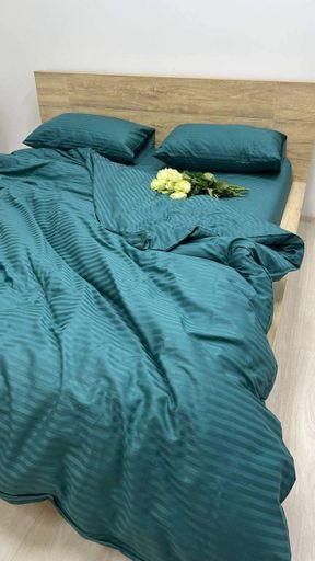 Комплект постельного белья семейный 150х210 2 шт страйп-сатин Luxe простыня 160х200х20 нав 70х70 изумруд (1436330)