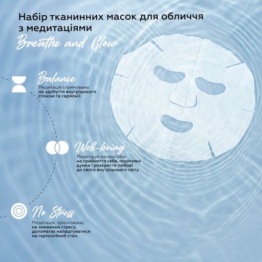 Набір тканинних масок для обличчя Joko Blend Breathe And Glow Meditation Mask Set, 3*20 мл