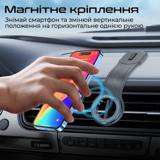 Держатель для смартфона Promate Laxmount автомобильный, магнитный, самоклеющаяся, Черный (1443698)