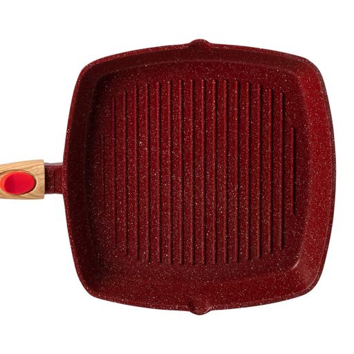 Алюмінієва сковорода-гриль 28 см зі скляною кришкою Square Red MGC HP-4-462R (1459836)