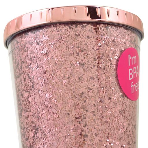 Тамблер-стакан YES Rose Gold 480мл глиттер с трубочкой (707011) (1461316)