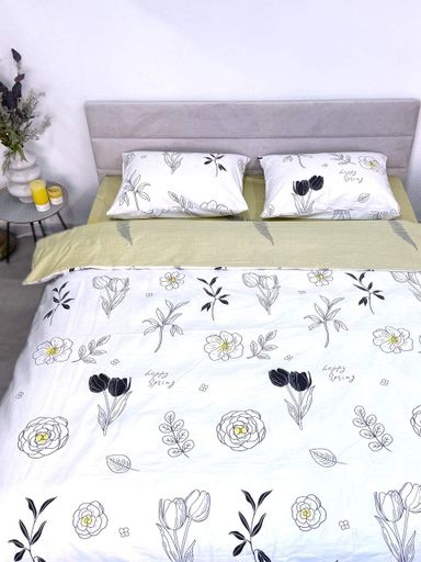 Пододеяльник на молнии Ecotton полуторный 150х215 см сатин из хлопка двусторонний белого цвета с цветами (1465643)