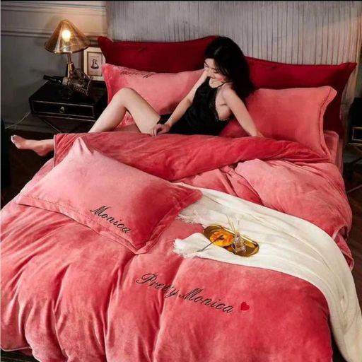 Велюрова постільна білизна Євро KOLOCO Monika (41059) Рожевий (1483862)