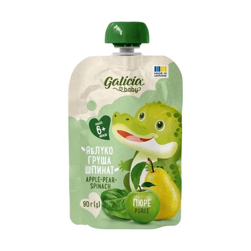 Упаковка детского пюре Galicia Baby Яблоко-груша-шпинат, от 6 месяцев, 90 г * 5 шт