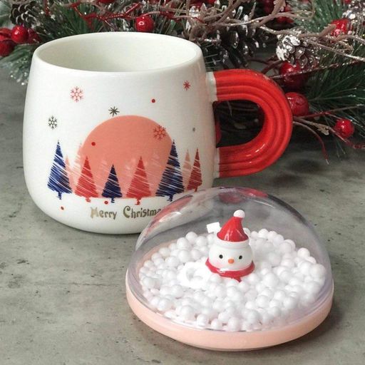 Чашка новогодняя Olens 8030-299 Снежный праздник с крышкой керамика 360 мл Белый (1491778)