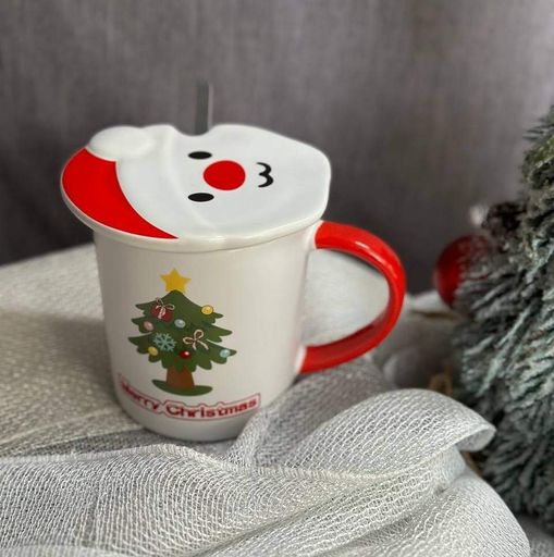 Новогодняя чашка Olens 102-1059-1 "Новогодняя 2024" керамика с крышкой и ложкой 380 мл Белый (1491807)
