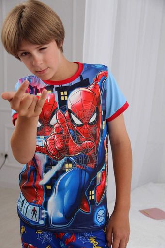 Детская пижама для мальчиков Марвел Человек Паук SPIDERMAN MARVEL | светится в темноте | короткий рукав | 13 года рост 153-158см | цвет синий (1505486)