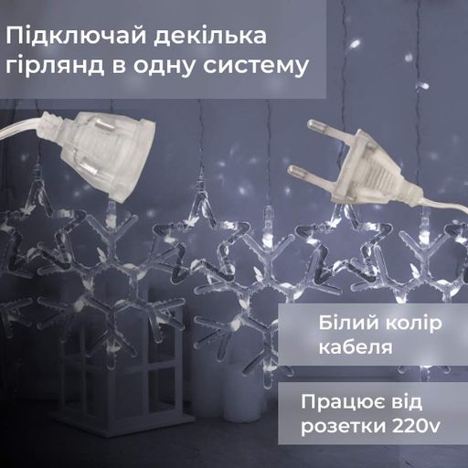 Гирлянда-штора Звезды и снежинки размер 3* 0,9 м 10 фигур, белый (1505982)