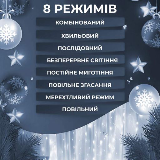 Гирлянда-штора светодиодная 144 LED размер 3* 2 м, белый (1505986)