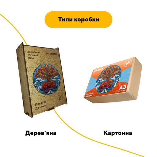 Дерев'яний фігурний пазл Мандала Дракона, А2, Дерев'яна коробка 300+ елементів (1519122)