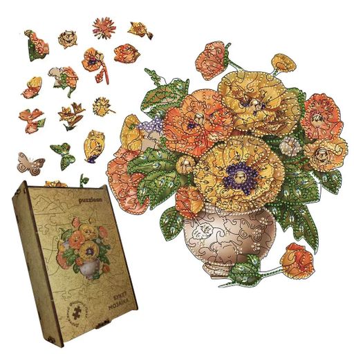 Пазл дерев'яний Букет Мозаїка, А5, 35 елементів, Дерев’яна коробка (1519380)