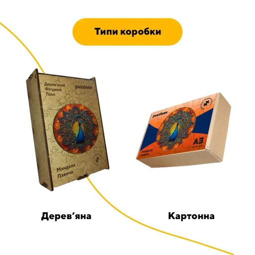 Дерев'яний фігурний пазл Мандала Павича, А4, Дерев'яна коробка 100 елементів (1519827)