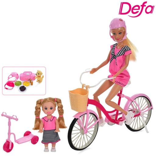 Кукла DEFA, 30 см, дочь 10.5 см, самокат, велосипед, фигурка (в ассортименте) (1520125)