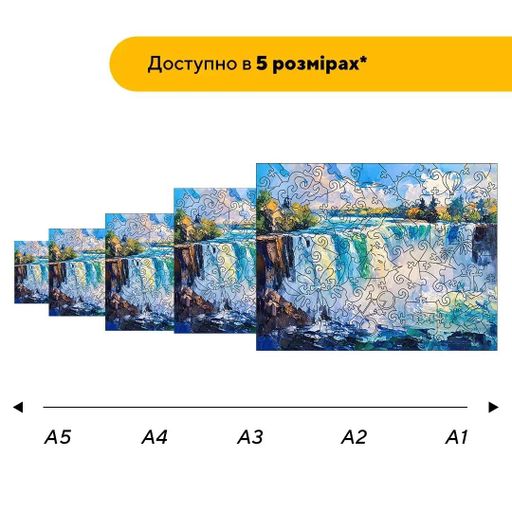 Дерев'яний фігурний пазл Ніагарський водоспад, А5, Картонна коробка 35 елементів (1520596)