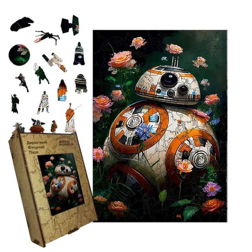 Дерев'яний фігурний пазл Квітучий Дроїд, А3, Картонна коробка 200 елементів (1520610)