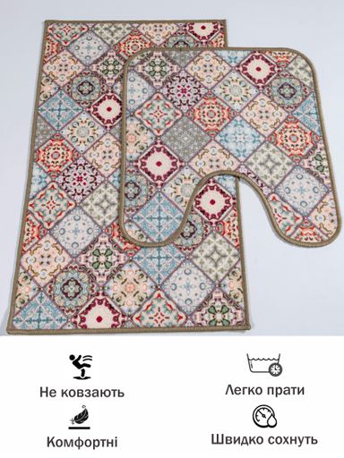 Набір килимків для ванної кімнати та туалету Print 202-2 57х90 та 57х60 см бежевий (1521794)