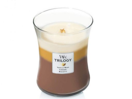 Ароматическая свеча в стекле с трехслойным ароматом Woodwick Medium Trilogy Cafe Sweets 275 г (92904E) (1521919)