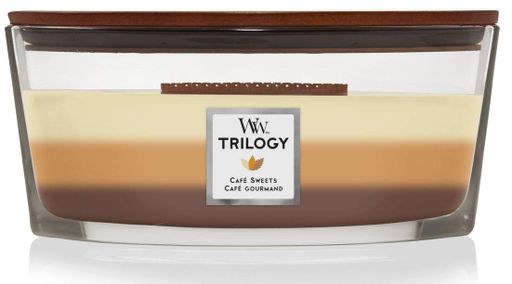 Ароматическая свеча в стекле с трехслойным ароматом Woodwick Ellipse Trilogy Cafe Sweets 453 г (76904E) (1522250)