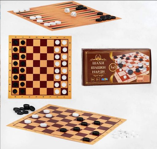 Настольная игра шахматы, шашки, нарды S0003, 3в1 MToys (8 см) (1523044)