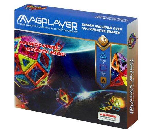 Конструктор для дітей магнітний Magplayer MPA-45 Різнокольоровий 45 деталей (1550137)