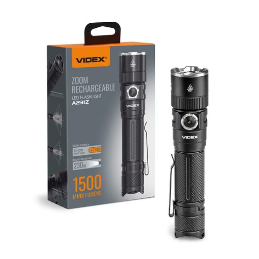 Ручной портативный светодиодный фонарик с клипсой VIDEX VLF-A231Z 1500Lm 5000K (Li-ion 21700 4000mAh сменный) (1551075)