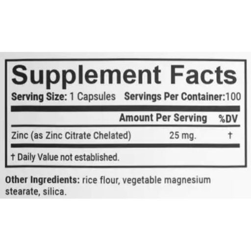 Микроэлемент Цинк En`vie Lab Zinc (cahelated citrate) 25 mg 100 Caps (1551085)
