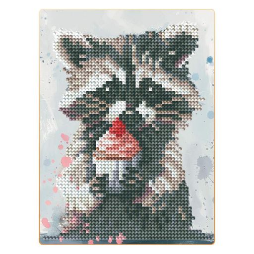 Алмазная мозаика "Енот с капкейком" Brushme DM3008 с мольбертом 17х22,5 см (1565341)