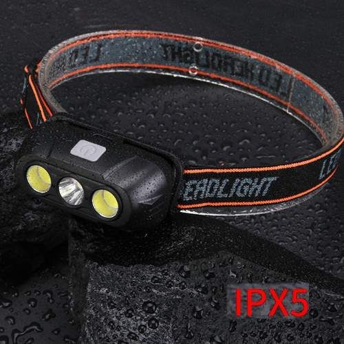 Налобний ліхтар KX-215-LED+2COB з акумулятором 1x18650, захистом IPX5, зарядкою Type-C, чорний корпус (9919) (1565645)