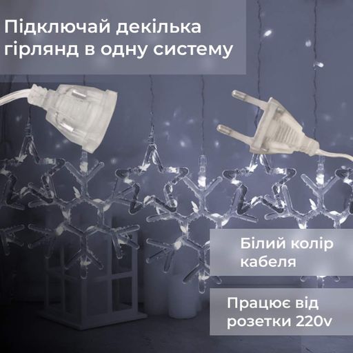 Гирлянда-штора Звезды и снежинки размер 3*0,9 м 10 фигур, белый Garlando 1733067W (1568485)