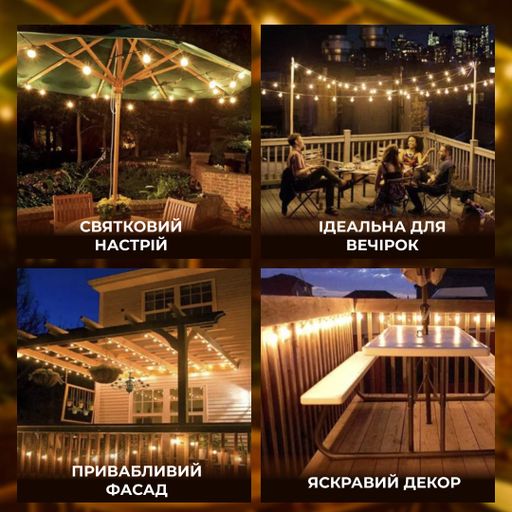 Ретро-гирлянда уличная 10 LED длина 5 метров, желтый Garlando A60Y (1568573)