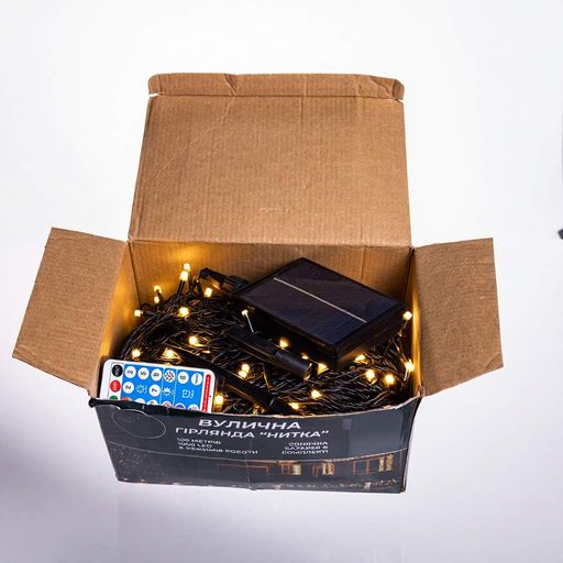 Гирлянда Нить уличная 1000 LED 100 м на солнечной батарее черная, желтый Garlando SB1000L100MBY (1568647)