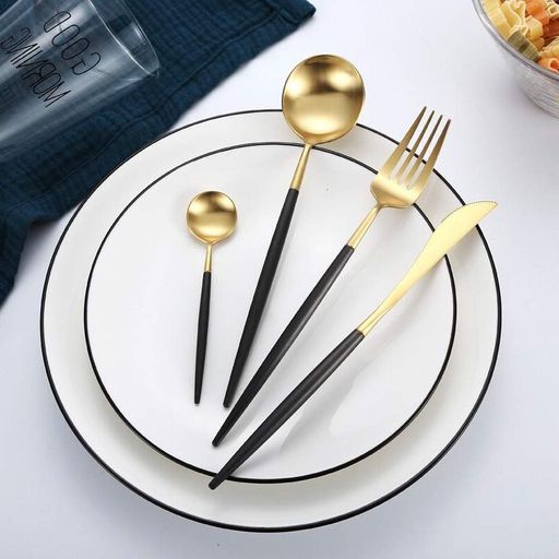 Ложка чайная REMY-DECOR золотого цвета с черной ручкой из нержавейки. Приборы для ресторанов кафе и дома (1569299)