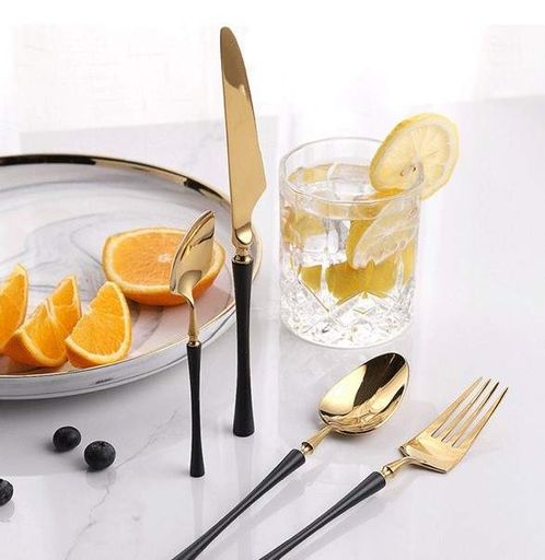 Набор столовых приборов золотого цвета с черной ручкой Innsbruck из нержавеющей стали 4 предмета REMY-DECOR (1569936)