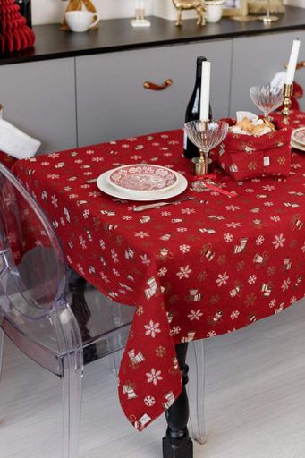 Скатерть 136х220 см Колокольчики на красном (036864) (1576898)