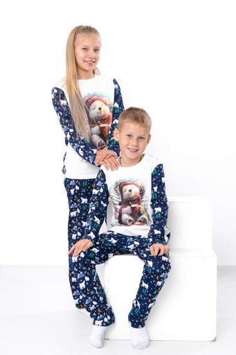 Піжама дитяча "Family look" (кофта та штани)  з новорічним принтом “Ведмедик” Носи своє 116 см Синій (p-7465-219901) (1577802)