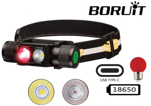 Налобний ліхтар Boruit H02B-Red (біле + червоне світло) с акумулятором 3400мАч (1585592)