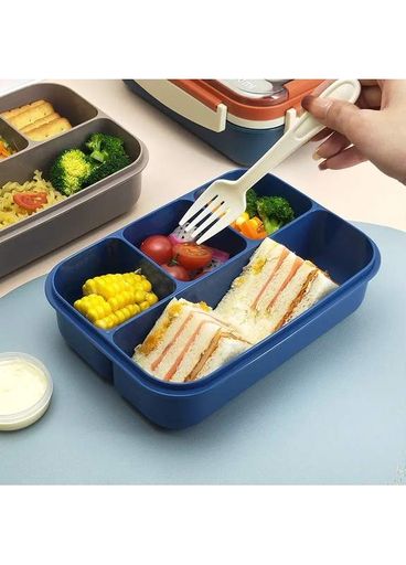 Ланч бокс на 4 герметичные отдела с приборами и соусницей LUNCH 1.3л синий (1590553)