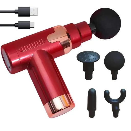 Ручний масажер для м'язів RIAS Fascial Gun JY-760 акумуляторний 4 насадки Red (3_05886) (1591002)
