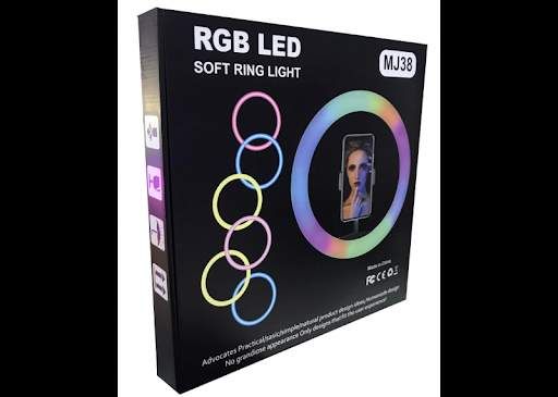 Кільцева світлодіодна LED лампа RIAS MJ38 RGB 38см Різнобарвна з держателем USB управління на проводі (1591065)